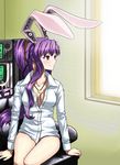  animal_ears bad_id bad_pixiv_id bottomless breasts bunny_ears cleavage highres large_breasts no_bra no_panties open_clothes open_shirt reisen_udongein_inaba shirt sitting solo tama_(speedgrapher) touhou 