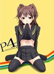  earrings jewelry kujikawa_rise persona persona_4 school_uniform solo thighhighs yasogami_school_uniform 