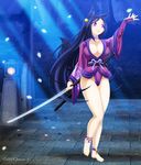  animal_ears barefoot blue_hair image_sample jessica_elwood_(artist) jpeg_artifacts katana lowres purple_eyes solo sword thumbnail weapon 