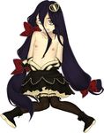  angry copyright_request flat_chest hair_ribbon long_hair male_focus nipples otoko_no_ko ozone purple_hair ribbon ribs solo tears thighhighs topless yellow_eyes 