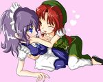  bad_anatomy blue_eyes blush china_dress chinese_clothes dress heart hong_meiling izayoi_sakuya kiss maid multiple_girls red_eyes red_hair saliva samurai_(kasizuki) short_hair touhou yuri 