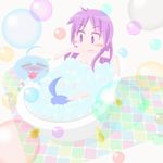  ahoge bath blue_hair blush bubble chibi heart hiiragi_kagami izumi_konata lucky_star moco_(axion_channel) multiple_girls purple_hair 