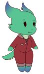  2019 anthro chibi clothed clothing digital_media_(artwork) ear_piercing female green_scales hi_res jumpsuit kizi_duval_(tinydemon) kobold piercing reptile scales scalie short_stack smile solo tinydemon wide_hips 