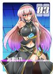  blue_eyes blush breast_hold breasts headset large_breasts long_hair megurine_luka midriff navel pink_hair solo thighhighs very_long_hair vocaloid yasakani_an 