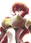  breasts headband high-cut_armor huge_breasts kirijou_mitsuru lingerie lipstick long_hair makeup persona persona_3 red_eyes red_hair sakurasawa_yukino solo underwear wavy_hair 