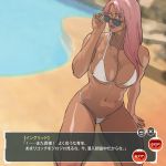  1girl beach bikini breasts dark_skin highres huge_breasts ingrid_(taimanin_asagi) long_hair pink_hair sunglasses swimsuit taimanin_(series) taimanin_murasaki 