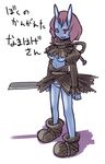  artist_request blue_oni blue_skin copyright_request demon_girl horns knife lowleg oni red_eyes solo 