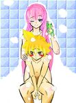  blonde_hair blue_eyes blush green_eyes kagamine_len long_hair megurine_luka nude pink_hair pixiv_thumbnail resized short_hair very_long_hair vocaloid wink 