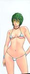  bikini bracelet breasts cameltoe copyright_request green_hair hand_on_hip highres jewelry lips medium_breasts necklace non-web_source short_hair solo sunagawa_tara sunglasses swimsuit 