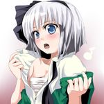  black_hairband blush hairband konpaku_youmu ribbon sarashi short_hair silver_hair solo touhou undressing yamu_(yamuyama_web) 