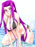  bikini black_bikini breasts caustics cleavage covered_nipples fate/stay_night fate_(series) glasses huge_breasts lips long_hair parted_lips pool poolside purple_eyes purple_hair rider shinama side-tie_bikini solo square_pupils string_bikini swimsuit very_long_hair 