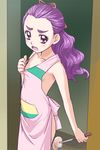  apron ass downblouse eyelashes haruyama_kazunori ladle long_hair milk_(yes!_precure_5) mimino_kurumi naked_apron precure purple_hair red_eyes reflection solo yes!_precure_5 yes!_precure_5_gogo! 