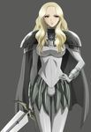  absurdres armor artist_request blonde_hair cape claymore claymore_(sword) highres long_hair silver_eyes solo sword teresa_(claymore) weapon 