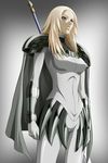  absurdres armor artist_request blonde_hair cape claymore claymore_(sword) highres long_hair miria_(claymore) silver_eyes solo sword weapon 