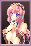  bad_id bad_pixiv_id bare_shoulders blue_eyes blue_nails breast_squeeze breasts headset highres huge_breasts kinosaki_yuki long_hair megurine_luka nail_polish pink_hair solo vocaloid 