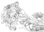  1girl aerith_gainsborough boots chocozell corset femdom final_fantasy final_fantasy_vii greyscale monochrome thighhighs vincent_valentine 