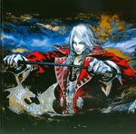  artbook castlevania castlevania:_harmony_of_dissonance charcoal_(medium) colored_eyelashes eyelashes highres juste_belmondo kojima_ayami male_focus monster official_art oil_painting_(medium) riding_crop scan solo traditional_media whip white_hair 