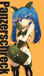  animal_ears bikini_top blue_eyes blue_hair copyright_request flat_chest gloves kitano_yuusuke long_hair no_panties panzerschreck rocket_launcher solo string_bikini thighhighs torn_clothes torn_legwear twintails weapon world_war_ii 