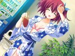  bath_yukata bra closed_eyes fumio_(ura_fmo) game_cg hoshiuta japanese_clothes kimono kuroda_yui lingerie paddle panties pink_bra pink_panties red_hair ribbon smile solo sweat table_tennis table_tennis_paddle twintails underwear vending_machine yukata 