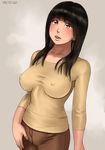  ayaka_(zenkou) black_hair breasts brown_eyes covered_nipples dated large_breasts long_hair looking_at_viewer original shirt solo sweater taut_clothes taut_shirt zenkou 