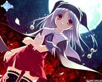  animal_hat ar_forgotten_summer cape cat game_cg hat moon nanao_naru nanashi_no_shoujo necktie night purple_hair red_eyes solo star suika_(game) thighhighs 