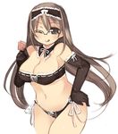  breasts cleavage condom copyright_request elbow_gloves glasses gloves kashiwamochi_yomogi large_breasts lingerie long_hair one_eye_closed panties solo tongue underwear 