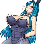  animal_ears aqua_hair blue_hair breasts bunny_ears bunnysuit covered_nipples green_eyes jingoro large_breasts long_hair lowres original pantyhose solo 