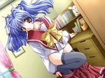  blue_hair long_hair maple_(sweet_basil) morisaki_miyuu non-web_source panties red_eyes school_uniform tachibana_akari thighhighs twintails underwear undressing 