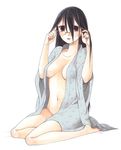  bad_id bad_pixiv_id black_hair blush breasts brown_eyes glasses komori_kiri medium_breasts momo_uzura navel open_clothes open_shirt sayonara_zetsubou_sensei shirt solo 