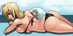  ahoge ass bikini blonde_hair breast_press breasts large_breasts lying nek on_stomach original solo string_bikini swimsuit 