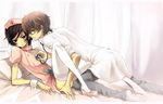  bed code_geass crossdressing doctor glasses hospital_bed kl kururugi_suzaku lelouch_lamperouge male_focus multiple_boys nurse shoes single_shoe thighhighs yaoi 