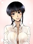  blush breasts cleavage cosaten medium_breasts open_clothes open_shirt school_rumble shirt solo suou_mikoto 
