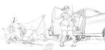  ! 2016 all_fours anthro blush breasts butt camel_toe can car cervid clothed clothing embarrassed female group hair hat long_hair mammal monochrome open_mouth outside shocked snack standing tent tgwonder underwear vehicle weapon 