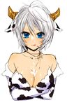  :q animal_ears animal_print aqua_eyes bad_id bad_pixiv_id bare_shoulders blue_eyes breasts cleavage copyright_request cow_ears cow_girl cow_print cum cum_on_body cum_on_breasts cum_on_upper_body horns large_breasts short_hair solo suggestive_fluid tongue tongue_out white_hair yokoyari_mengo 