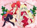  2girls bikini_top boots breasts christmas cleavage flower gloves hair_ornament hairclip holly long_hair medium_breasts multicolored_hair multiple_girls nia_teppelin ponytail red_hair saikachi_(ogre_tree) santa_costume scarf star star_hair_ornament tengen_toppa_gurren_lagann thigh_boots thighhighs wallpaper yellow_eyes yoko_littner 