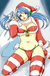  bell blue_hair bra christmas copyright_request jingle_bell lingerie long_hair michael panties santa_costume solo striped striped_legwear thighhighs twintails underwear underwear_only 