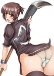  ass bent_over brown_eyes brown_hair calligraphy_brush cameltoe chai_xianghua giant_brush looking_back metadora paintbrush panties see-through solo soulcalibur thighhighs trefoil underwear 