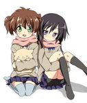  bad_id bad_pixiv_id bike_shorts blush cat code_geass genderswap genderswap_(mtf) luluko maruki_(punchiki) multiple_girls scarf school_uniform skirt socks suzako thighhighs 