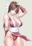  breasts brown_hair fatal_fury highleg kiso_fumihiro large_breasts long_hair pelvic_curtain revealing_clothes shiranui_mai solo the_king_of_fighters thighs 