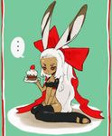  animal_ears artist_request bottomless breasts bunny_ears cake chibi cleavage crop_top dark_skin final_fantasy final_fantasy_xii food fran fruit long_hair pastry red_eyes ribbon small_breasts solo strawberry thighhighs viera white_hair 