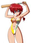  baseball_bat braid breasts cleavage covered_nipples cowboy_shot genderswap genderswap_(mtf) kokera medium_breasts navel ranma-chan ranma_1/2 red_hair saotome_ranma single_braid solo swimsuit 