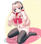  alpine blonde_hair blue_eyes headphones kusugawa_sasara long_hair no_pants panties school_uniform sitting solo thighhighs to_heart_2 underwear 