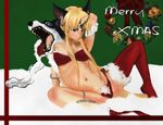  animal_ears blonde_hair chain christmas fenrir_knight horn kou_(pixiv78108) long_hair riesz seiken_densetsu seiken_densetsu_3 single_thighhigh solo thighhighs very_long_hair wolf wolf_ears 