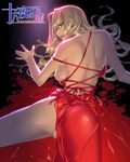  all_fours ass back backboob backless_dress backless_outfit bare_back blonde_hair blood breasts dress from_behind green_eyes honnou_yukari ino izayoi_no_hanayome large_breasts long_hair looking_back no_bra no_panties open_mouth red_dress sideboob solo spread_legs 