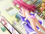  bra clothes_in_front dress dutch_angle game_cg green_eyes lingerie long_hair lugosi_ela mirror non-web_source panties pink_hair reflection solo underwear underwear_only wasurekaketa_kokoro_no_kakera 