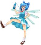  1girl bottle cirno mary_janes no_panties pepsi_blue shoes soda solo spill takahashi_note touhou 