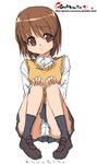  brown_eyes brown_hair copyright_request oekaki onija_tarou panties pantyshot short_hair skirt solo sweater_vest underwear vest 