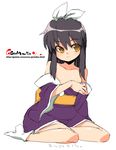  black_hair bow copyright_request flat_chest hair_bow japanese_clothes kimono oekaki onija_tarou socks solo yellow_eyes 