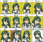  :t akatoro_(nightlord) chart detached_sleeves expressions kochiya_sanae multiple_views pout touhou translated 