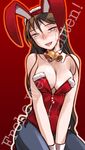  animal_ears bad_id bad_pixiv_id bare_shoulders breasts brown_hair bunny_ears bunnysuit christmas copyright_request large_breasts long_hair nakamura_tetsuya pantyhose santa_costume solo unzipped 